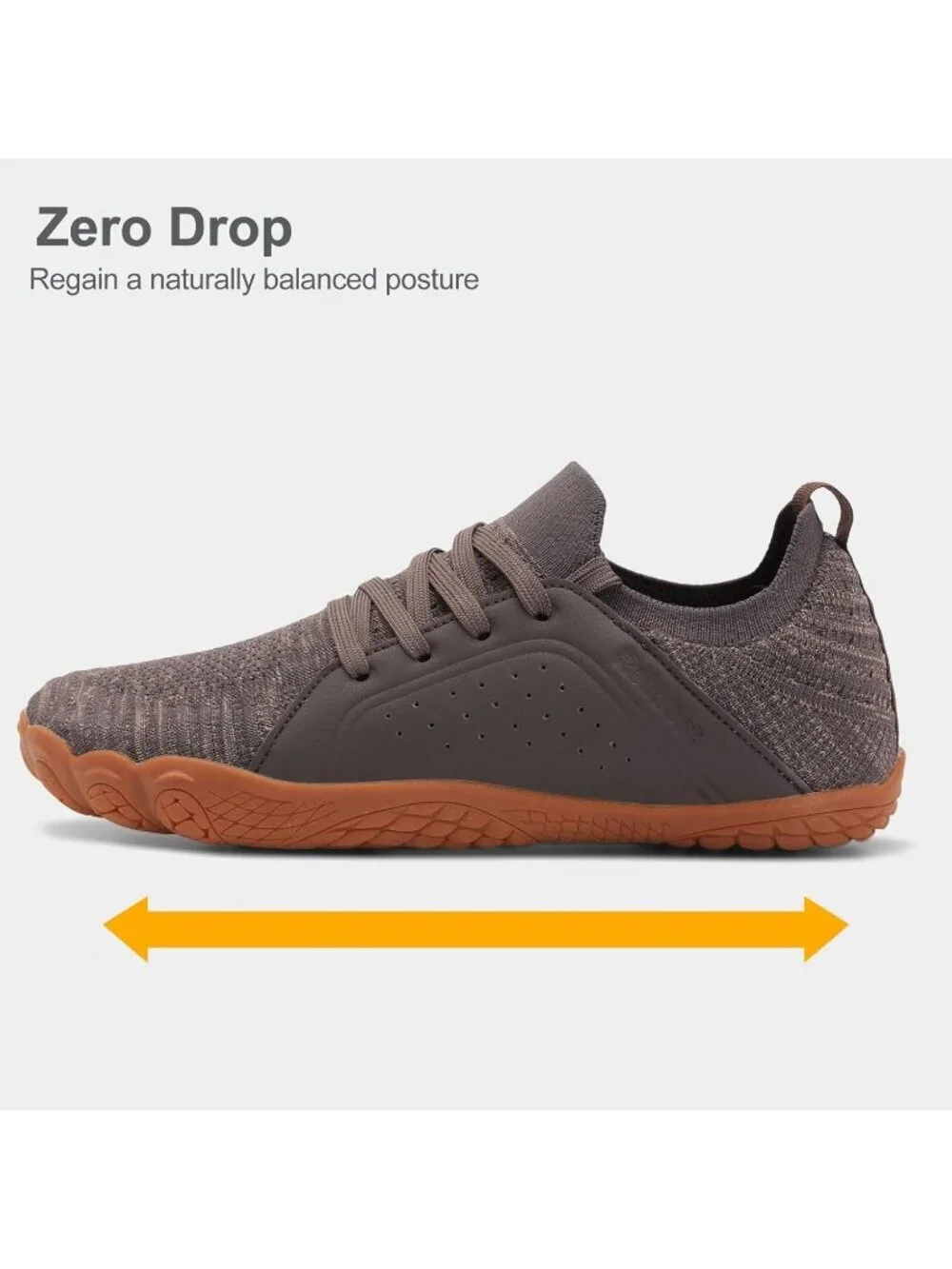 Men's Brown Barefoot Trail Running Shoes Minimalist Wide Toe Box Design Non-Slip